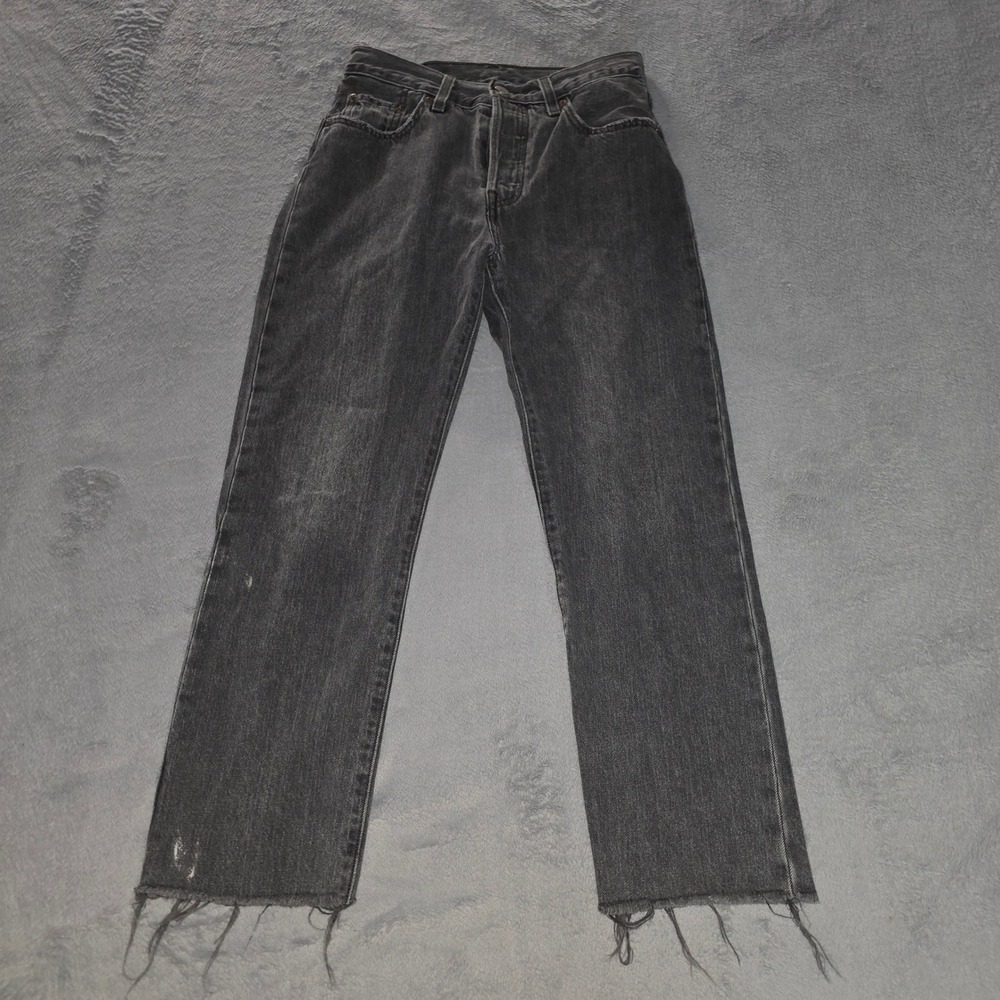 Levis 501 Original Fit Jeans Faded Black Raw Hem Button Fly W25 L26